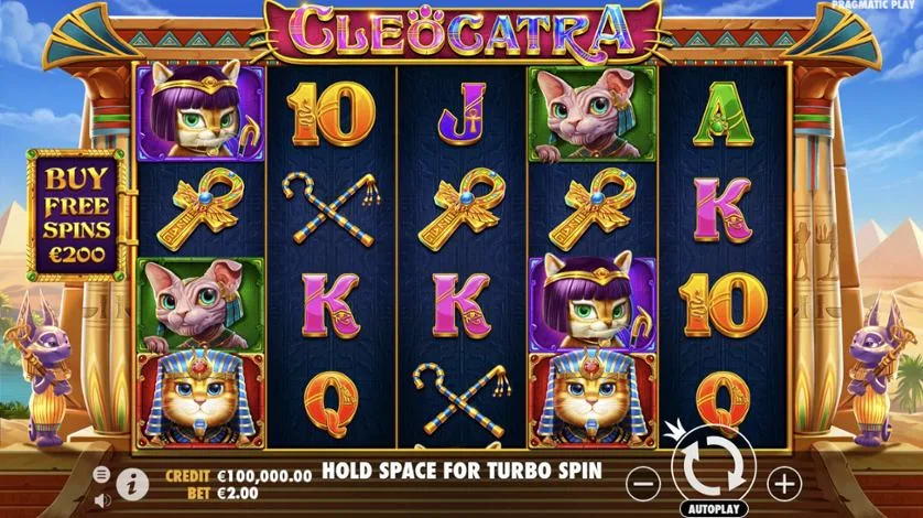 Cleocatra-Katzenspielautomat mit ägyptischem Thema