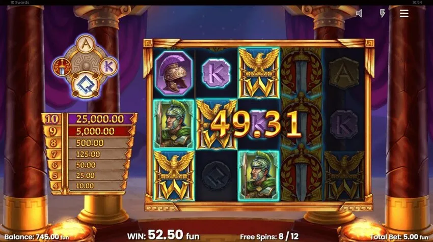 Gameplay de la machine à sous 10 Swords