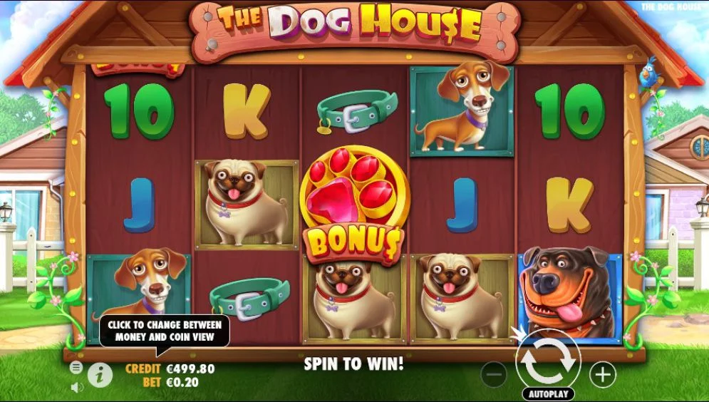 The Dog House slot game with a colourful canine-themed design.